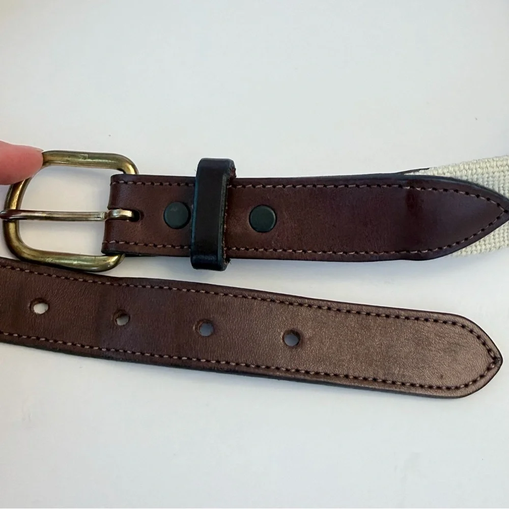 Needlepoint hand stitched vintage belts with solid brass buckles